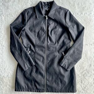 NWT Baccini black faux leather full zip long jacket, size medium